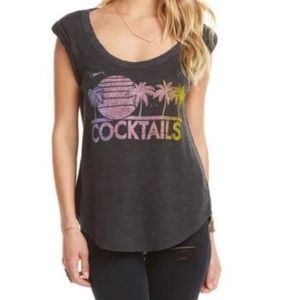 Chaser, Cocktails Sunset Palm Tree Rolled Sleeve Tank Top Sml- Great condition